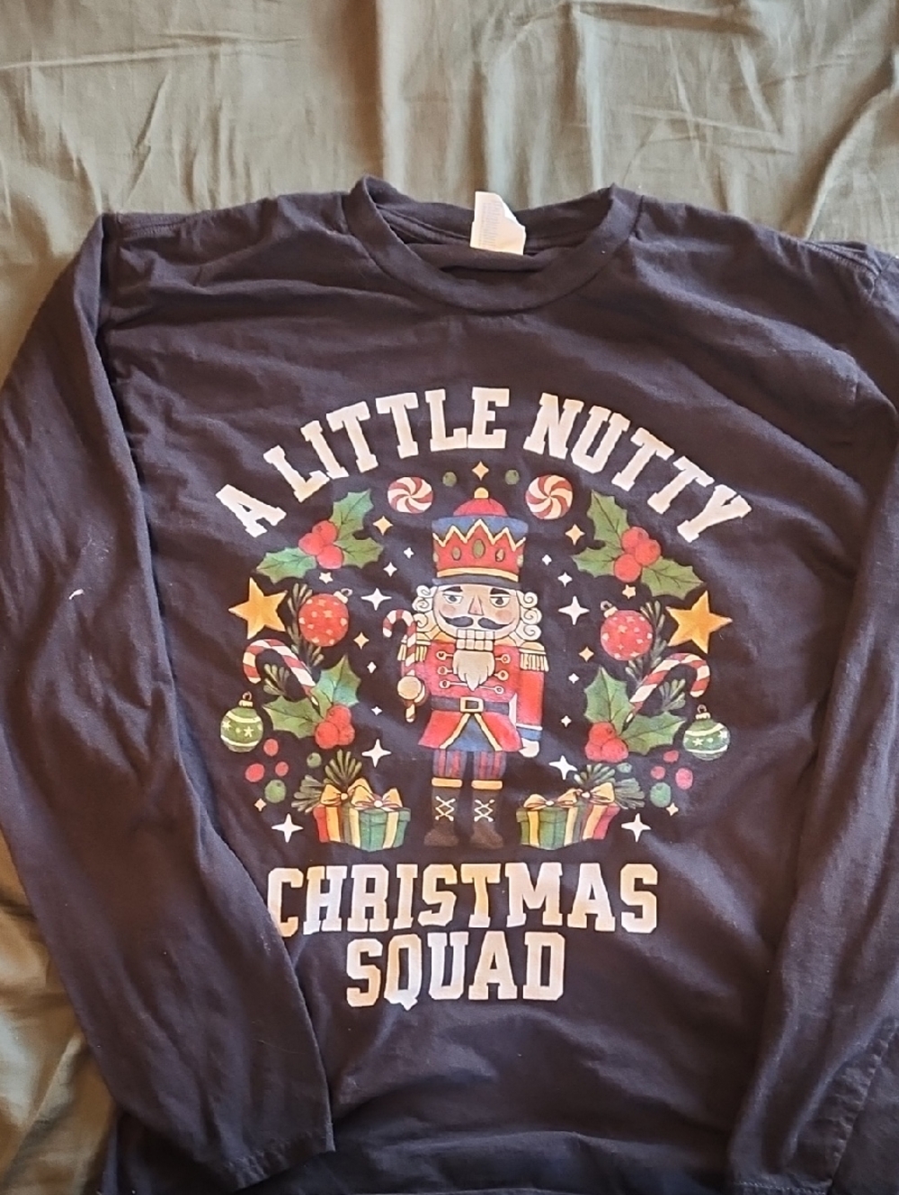 Black 'A Little Nutty Christmas Squad' Graphic Long-Sleeve Shirt